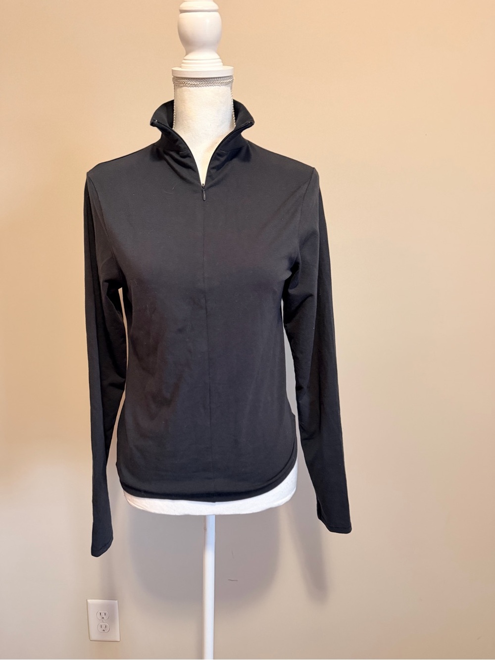 SKIMS Black Half Zip Pullover long sleeve Top Size XL Stretch Mock Neck NWOT - Picture 1 of 7